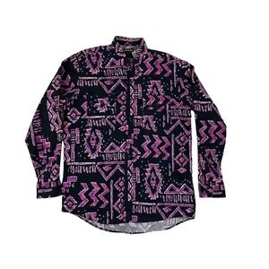 VTG Frontier Series Geometric Men Pink‎ Black Button Down Long Sleeve Shirt LT